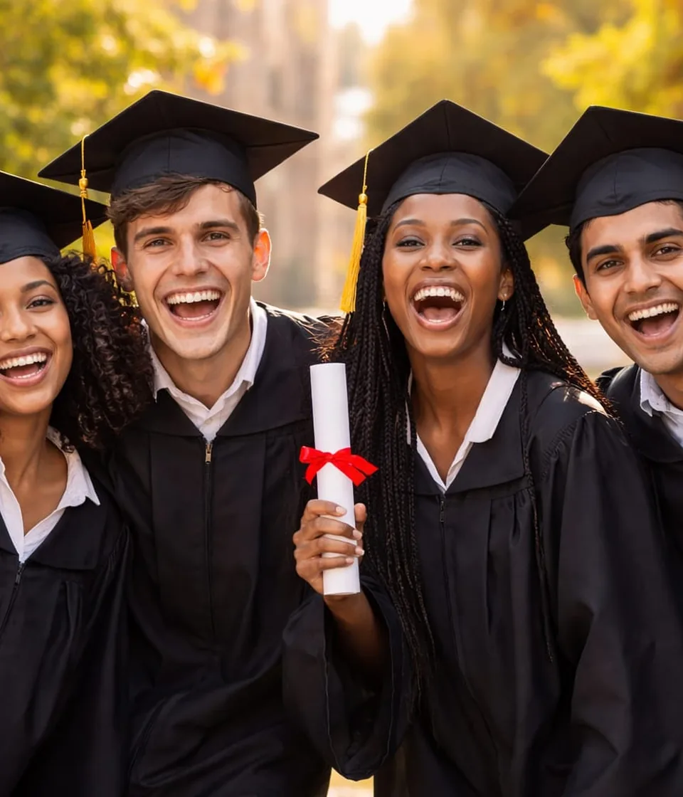 A group of graduates celebrating together